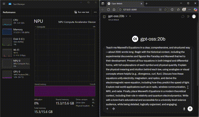 GPT-OSS 20B running locally on the Ryzen AI NPU