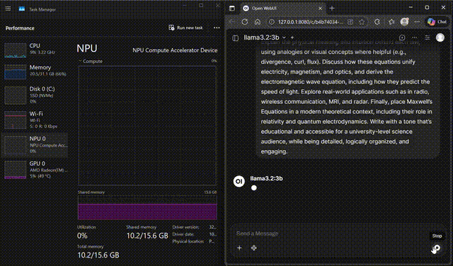Llama 3.2 chat demo running in the FastFlowLM WebUI